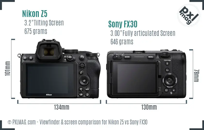 Nikon Z5 vs Sony FX30 Screen and Viewfinder comparison