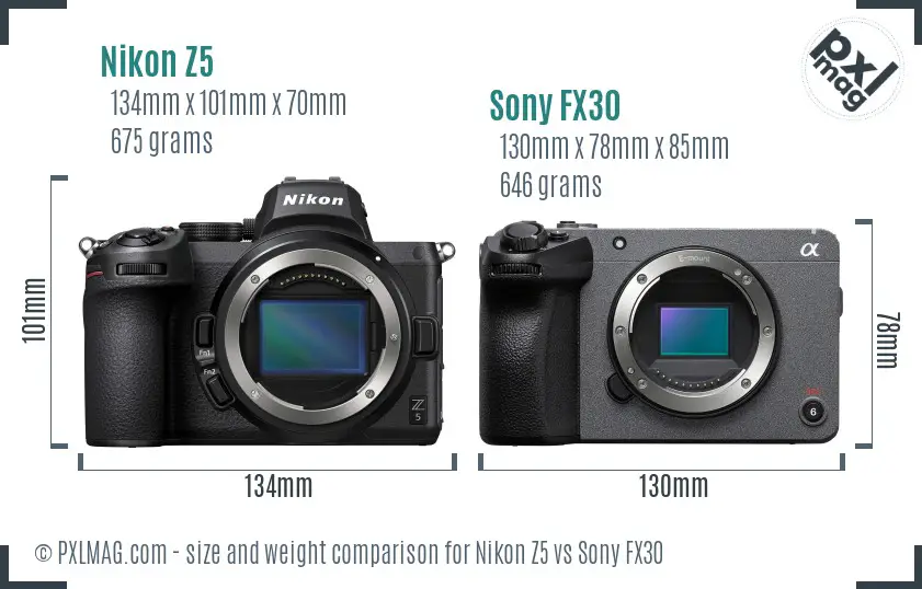 Nikon Z5 vs Sony FX30 size comparison