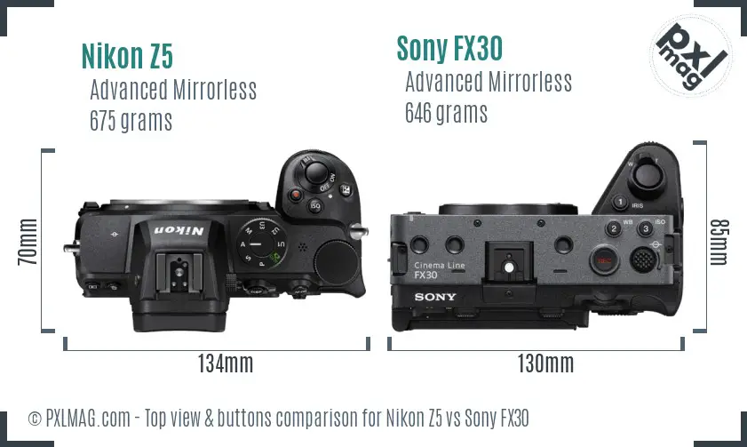 Nikon Z5 vs Sony FX30 top view buttons comparison