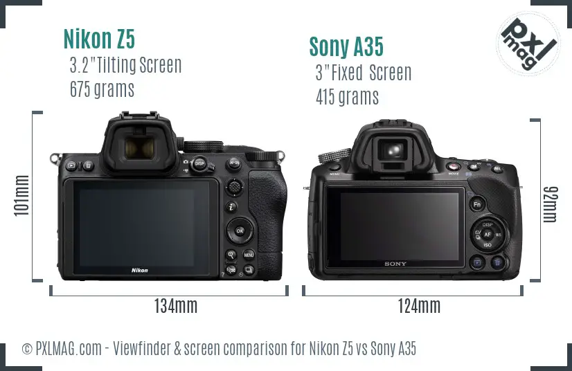 Nikon Z5 vs Sony A35 Screen and Viewfinder comparison