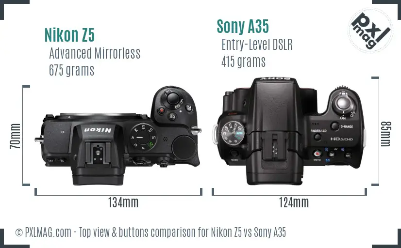 Nikon Z5 vs Sony A35 top view buttons comparison
