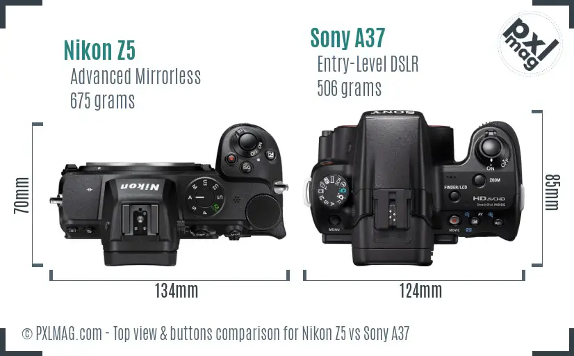 Nikon Z5 vs Sony A37 top view buttons comparison