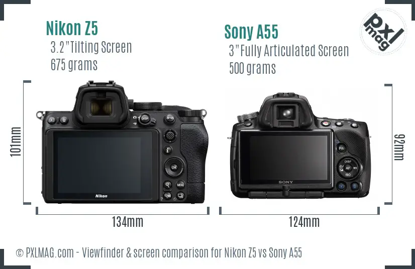 Nikon Z5 vs Sony A55 Screen and Viewfinder comparison