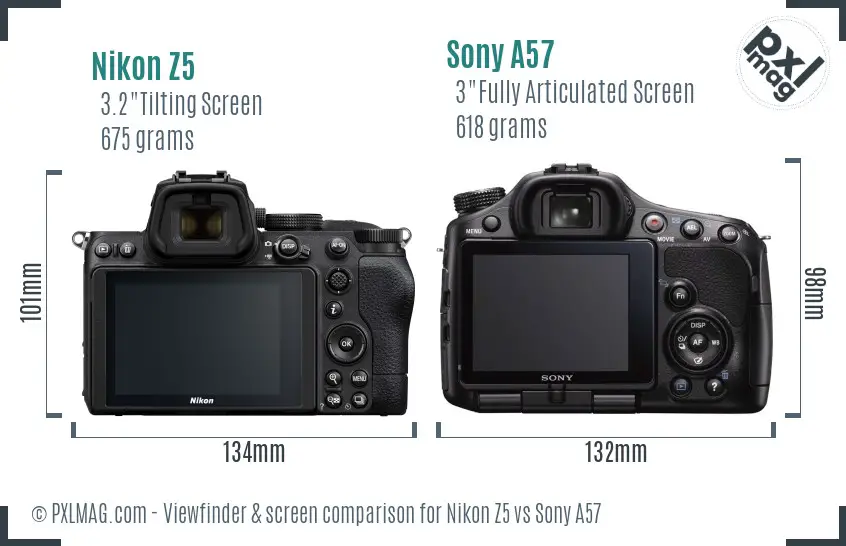 Nikon Z5 vs Sony A57 Screen and Viewfinder comparison