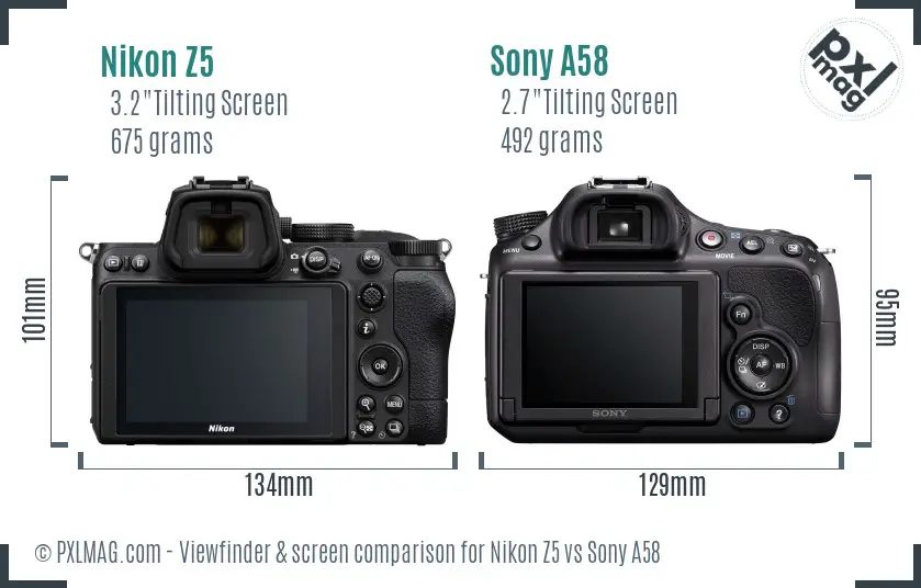 Nikon Z5 vs Sony A58 Screen and Viewfinder comparison