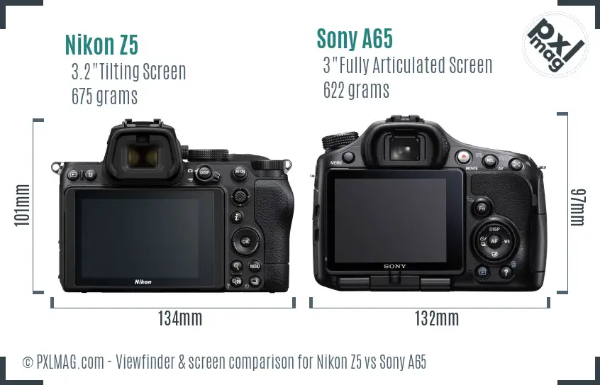 Nikon Z5 vs Sony A65 Screen and Viewfinder comparison