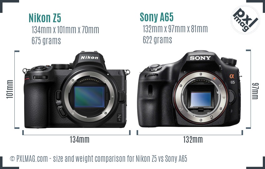 Nikon Z5 vs Sony A65 size comparison