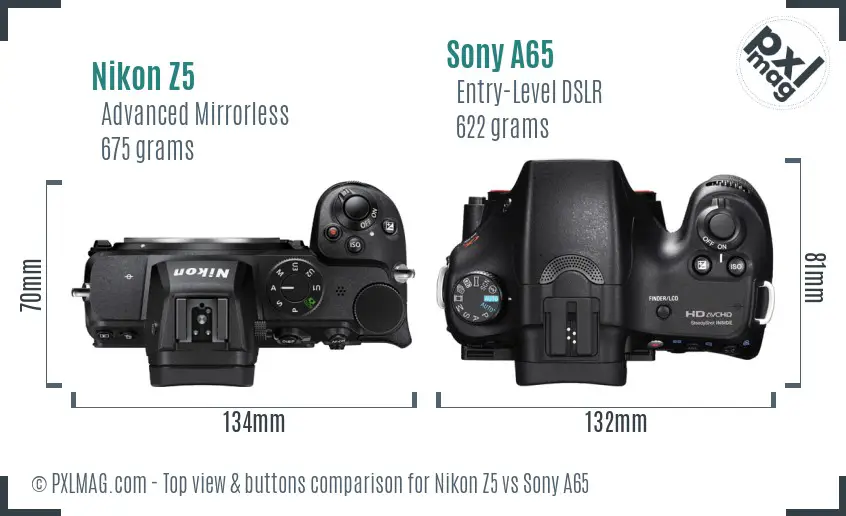 Nikon Z5 vs Sony A65 top view buttons comparison