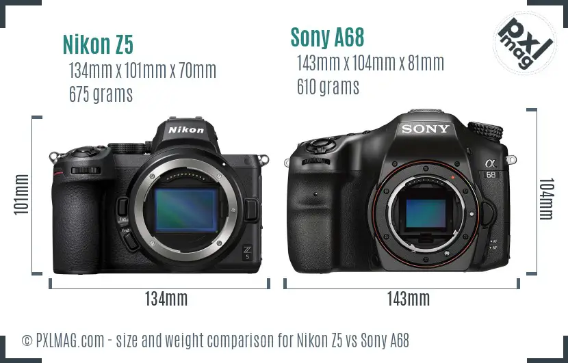 Nikon Z5 vs Sony A68 size comparison