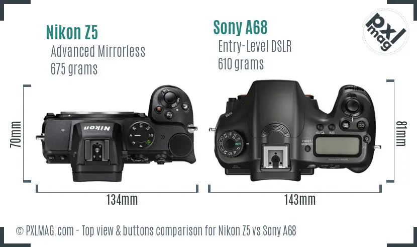 Nikon Z5 vs Sony A68 top view buttons comparison