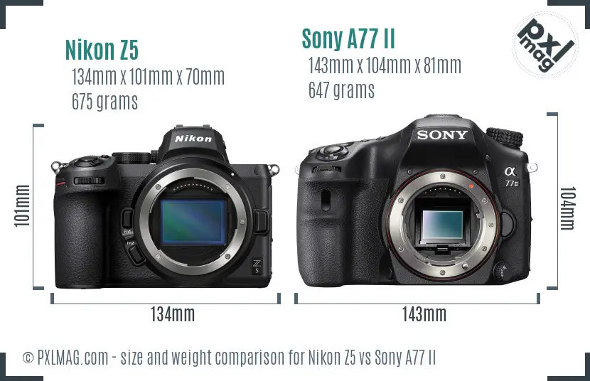 Nikon Z5 vs Sony A77 II size comparison