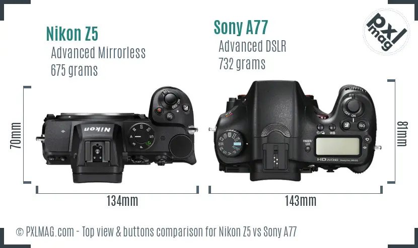 Nikon Z5 vs Sony A77 top view buttons comparison