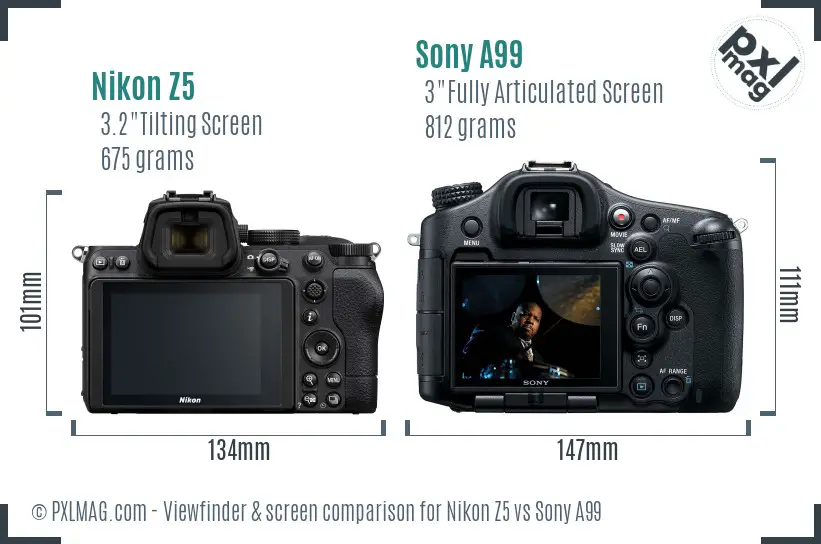 Nikon Z5 vs Sony A99 Screen and Viewfinder comparison Nikon Z5 vs Sony A99 Screen and Viewfinder comparison