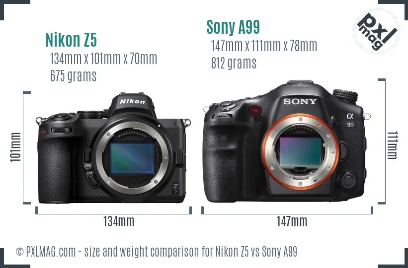 Nikon Z5 vs Sony A99 size comparison Nikon Z5 vs Sony A99 size comparison
