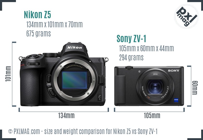 Nikon Z5 vs Sony ZV-1 size comparison