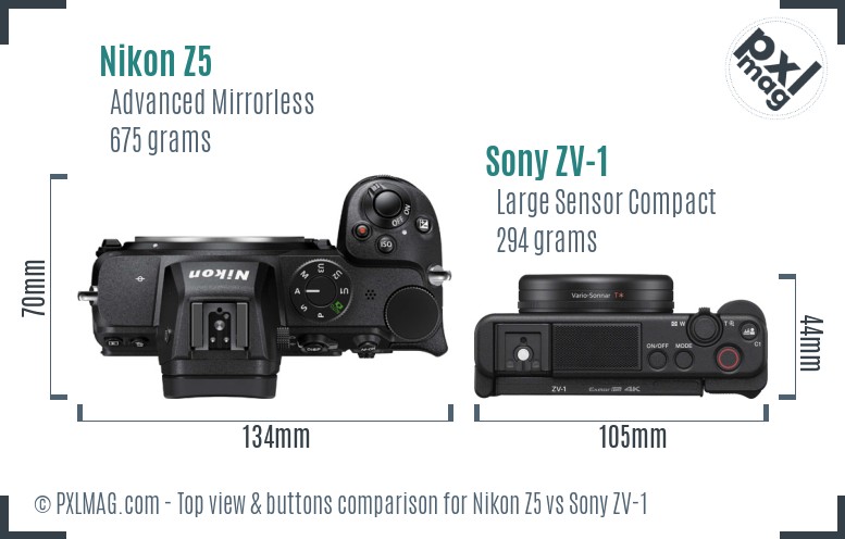Nikon Z5 vs Sony ZV-1 top view buttons comparison
