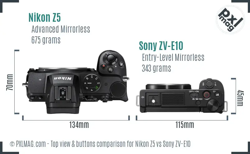 Nikon Z5 vs Sony ZV-E10 top view buttons comparison Nikon Z5 vs Sony ZV-E10 top view buttons comparison