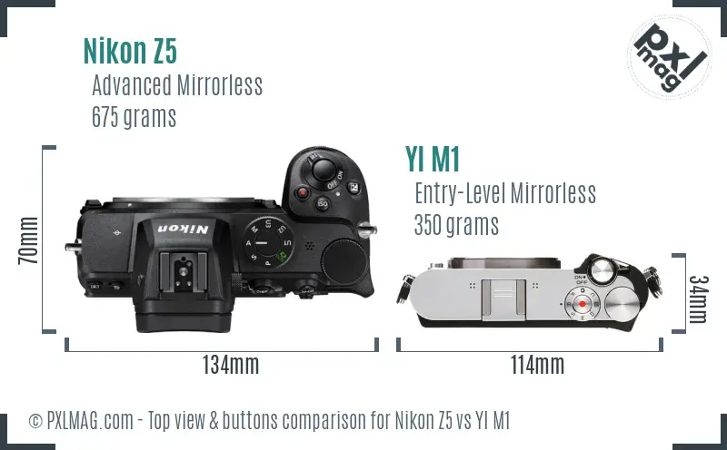 Nikon Z5 vs YI M1 top view buttons comparison Nikon Z5 vs YI M1 top view buttons comparison