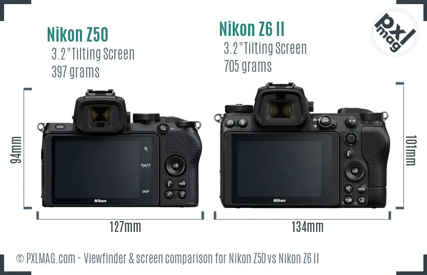 Nikon Z50 vs Nikon Z6 II Screen and Viewfinder comparison
