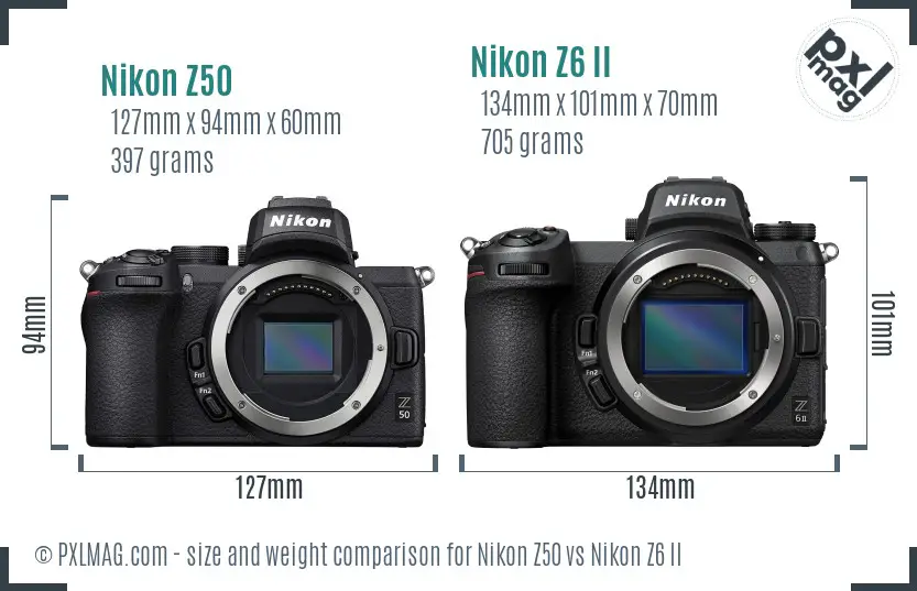 Nikon Z50 vs Nikon Z6 II size comparison