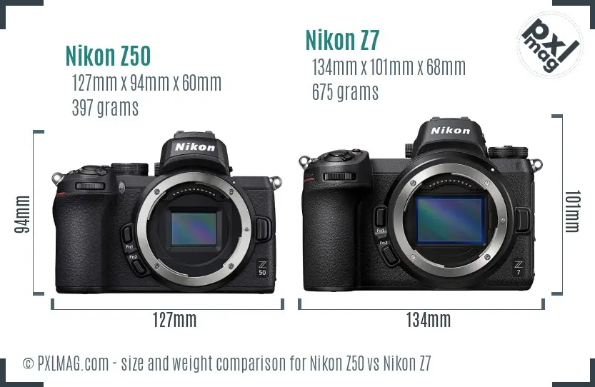 Nikon Z50 vs Nikon Z7 size comparison