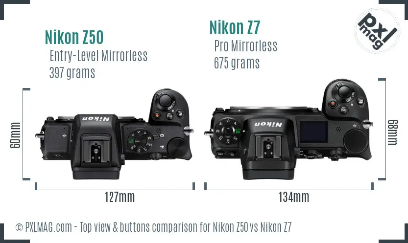 Nikon Z50 vs Nikon Z7 top view buttons comparison