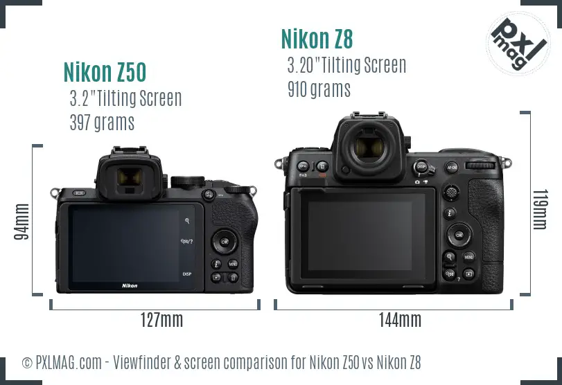 Nikon Z50 vs Nikon Z8 Screen and Viewfinder comparison