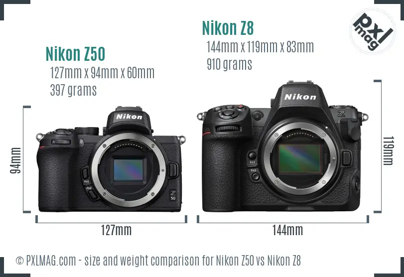 Nikon Z50 vs Nikon Z8 size comparison