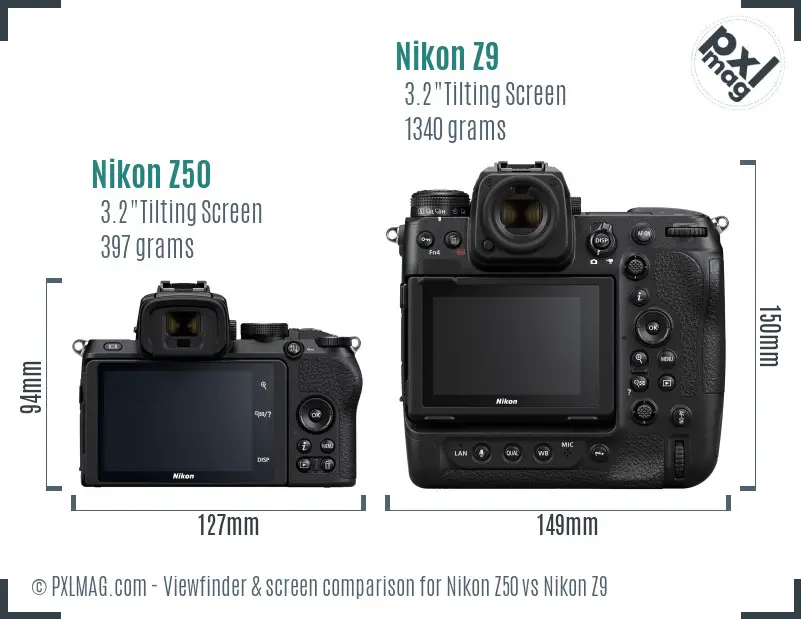 Nikon Z50 vs Nikon Z9 Screen and Viewfinder comparison