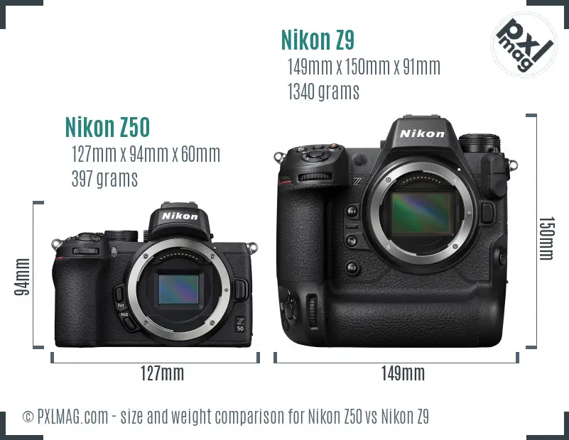 Nikon Z50 vs Nikon Z9 size comparison
