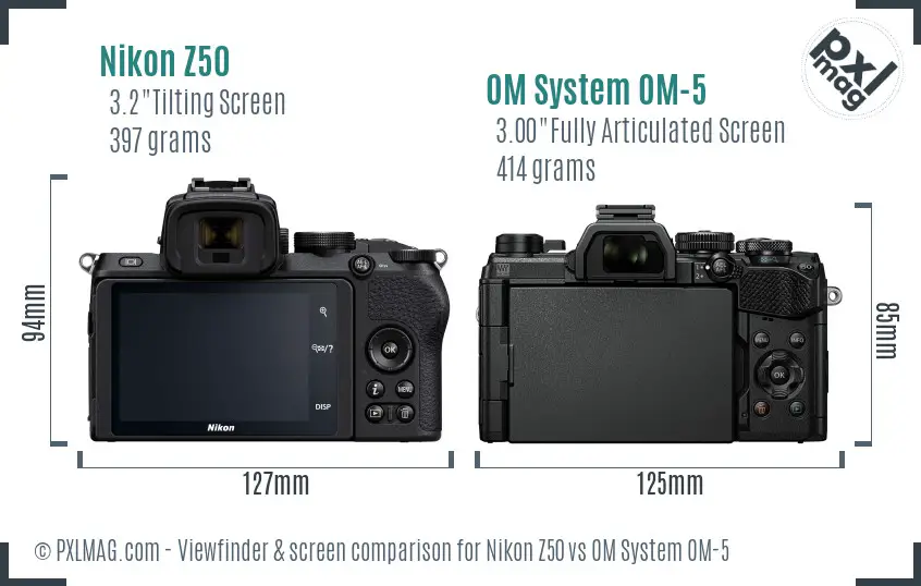 Nikon Z50 vs OM System OM-5 Screen and Viewfinder comparison Nikon Z50 vs OM System OM-5 Screen and Viewfinder comparison