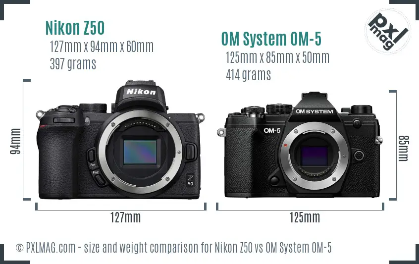 Nikon Z50 vs OM System OM-5 size comparison Nikon Z50 vs OM System OM-5 size comparison