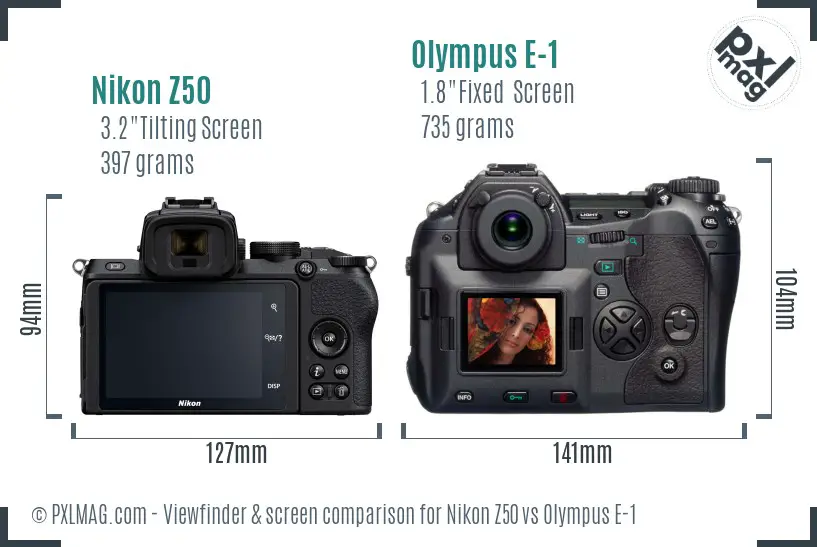 Nikon Z50 vs Olympus E-1 Screen and Viewfinder comparison