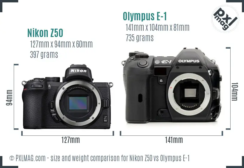 Nikon Z50 vs Olympus E-1 size comparison