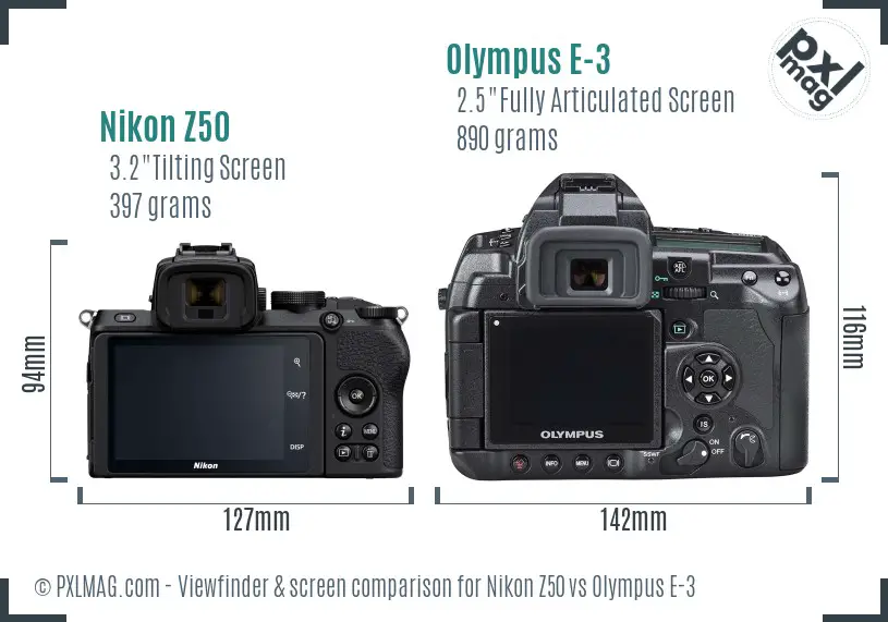 Nikon Z50 vs Olympus E-3 Screen and Viewfinder comparison