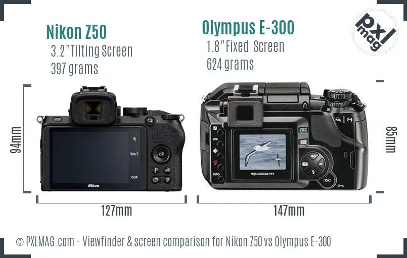 Nikon Z50 vs Olympus E-300 Screen and Viewfinder comparison
