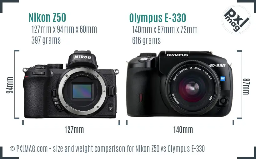 Nikon Z50 vs Olympus E-330 size comparison