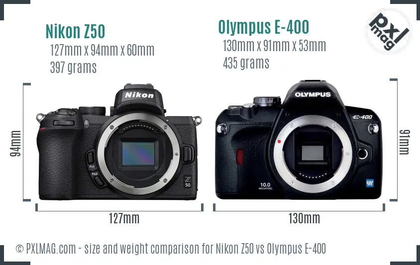 Nikon Z50 vs Olympus E-400 size comparison
