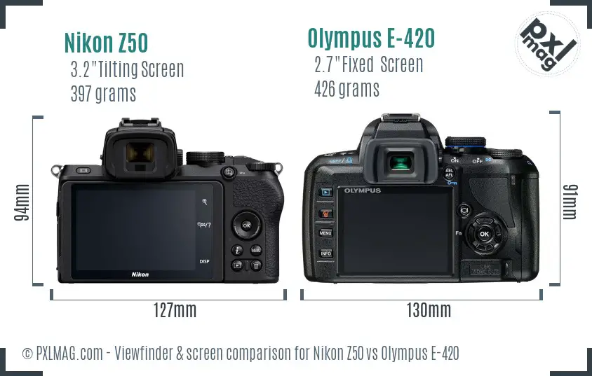 Nikon Z50 vs Olympus E-420 Screen and Viewfinder comparison