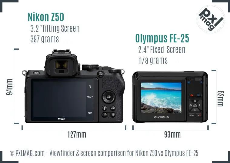 Nikon Z50 vs Olympus FE-25 Screen and Viewfinder comparison