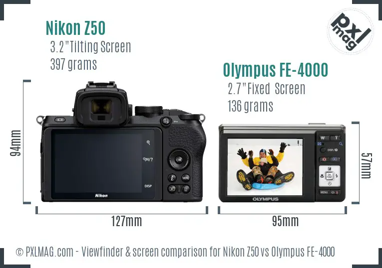 Nikon Z50 vs Olympus FE-4000 Screen and Viewfinder comparison