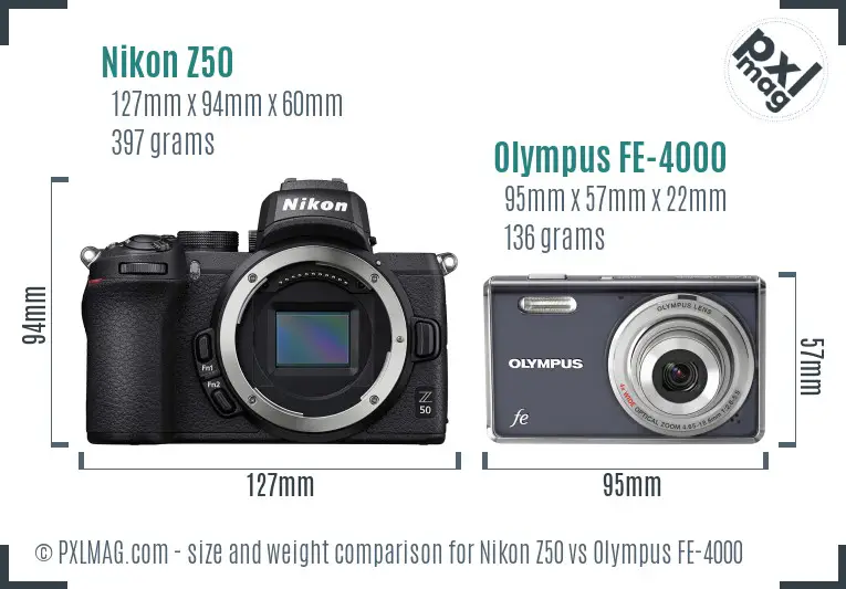 Nikon Z50 vs Olympus FE-4000 size comparison