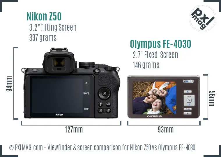 Nikon Z50 vs Olympus FE-4030 Screen and Viewfinder comparison