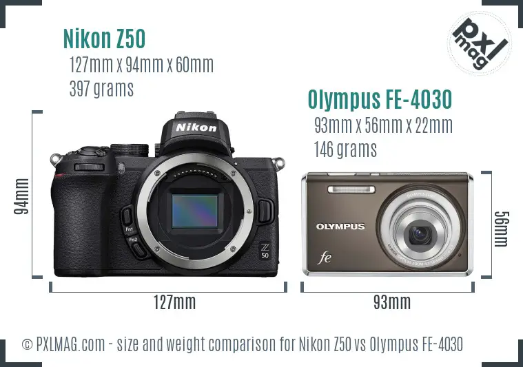 Nikon Z50 vs Olympus FE-4030 size comparison