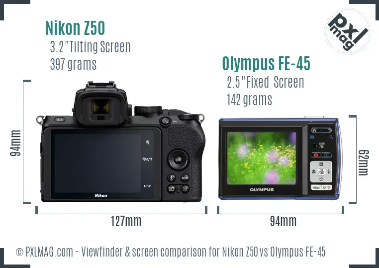 Nikon Z50 vs Olympus FE-45 Screen and Viewfinder comparison