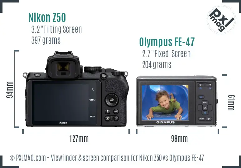 Nikon Z50 vs Olympus FE-47 Screen and Viewfinder comparison