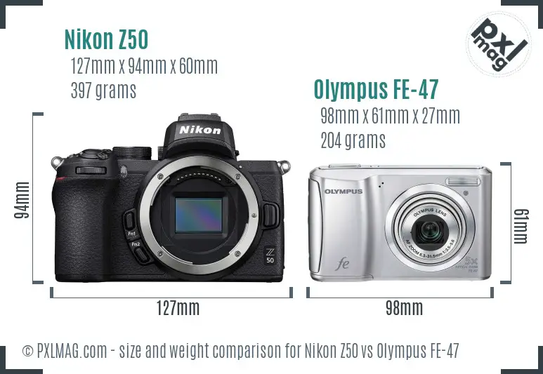 Nikon Z50 vs Olympus FE-47 size comparison