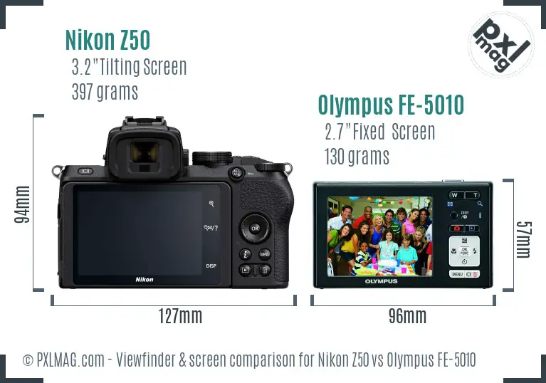 Nikon Z50 vs Olympus FE-5010 Screen and Viewfinder comparison
