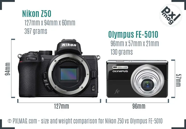 Nikon Z50 vs Olympus FE-5010 size comparison