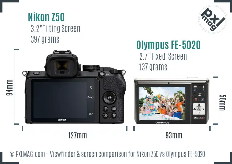 Nikon Z50 vs Olympus FE-5020 Screen and Viewfinder comparison